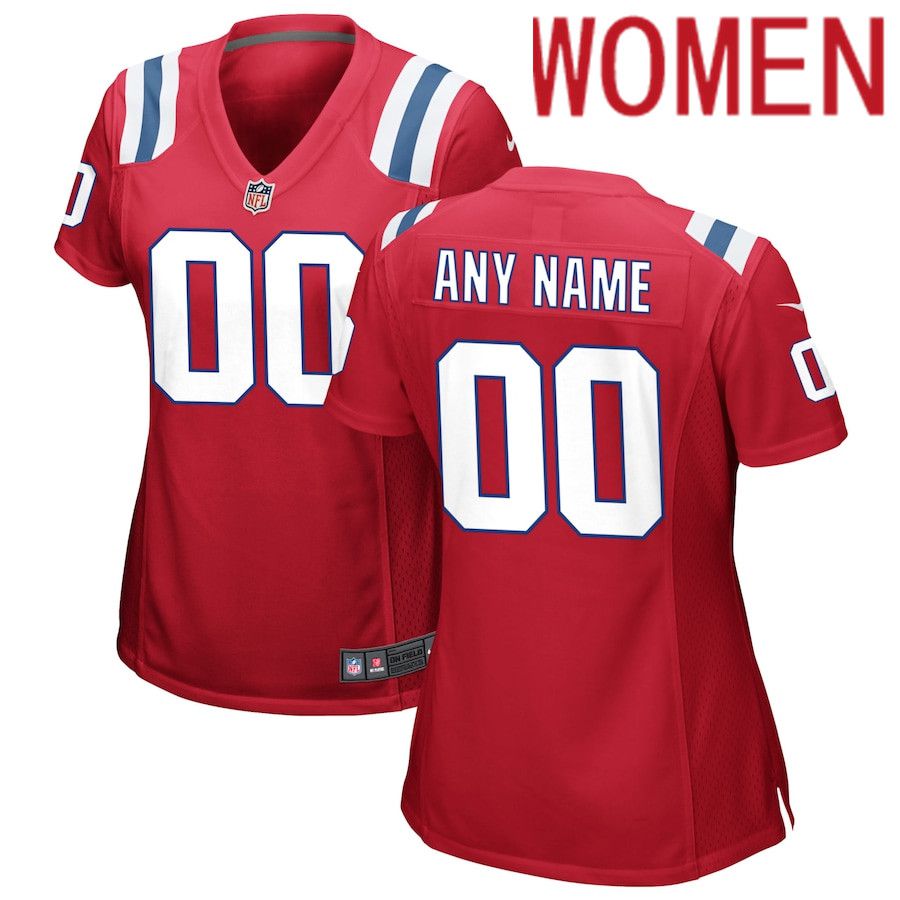 Women New England Patriots Nike Red Alternate Custom NFL Jersey->women nfl jersey->Women Jersey